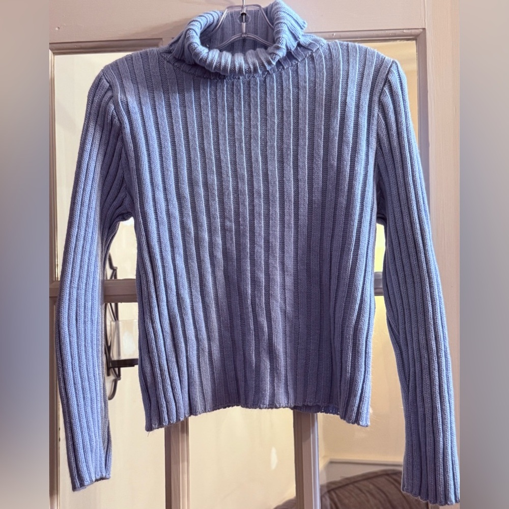 It's Our Time Sky Blue Ribbed Turtleneck Sweater